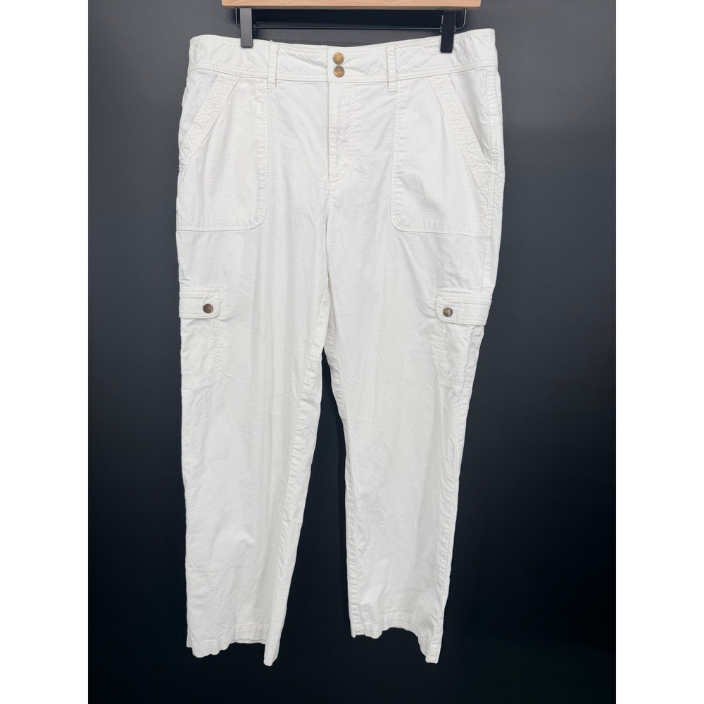 LL Bean Cargo Pants Womens 14 Reg White Good Favorite Fit Textured Straight Leg